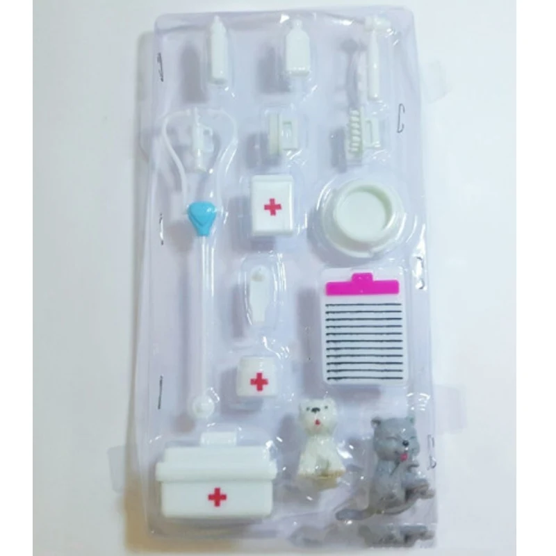 Conjunto de 15 peças de brinquedos médicos para bonecas infantis com animais de estimação, acessórios e móveis de plástico. 465g. — foto 5