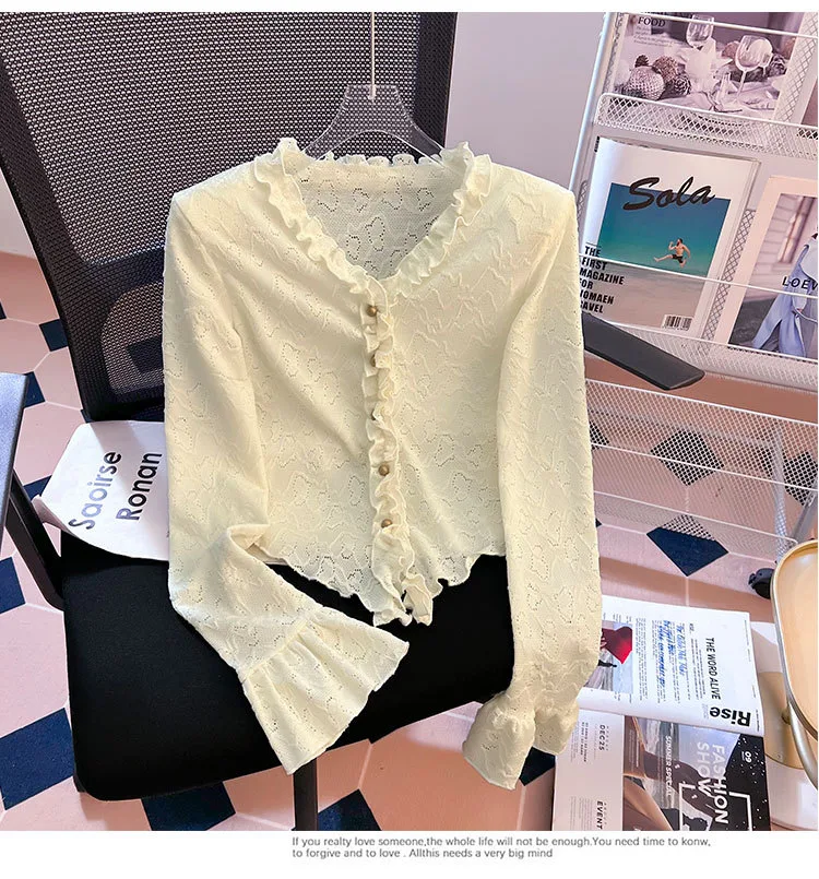 Title 8, French Style Wooden Ear Lace Long Sleeve Shirt ...