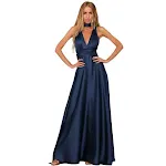 Vestido de satén largo con espalda descubierta y escote pronunciado, tirantes, cintura alta y lazada sexy, ideal para eventos. — foto 3