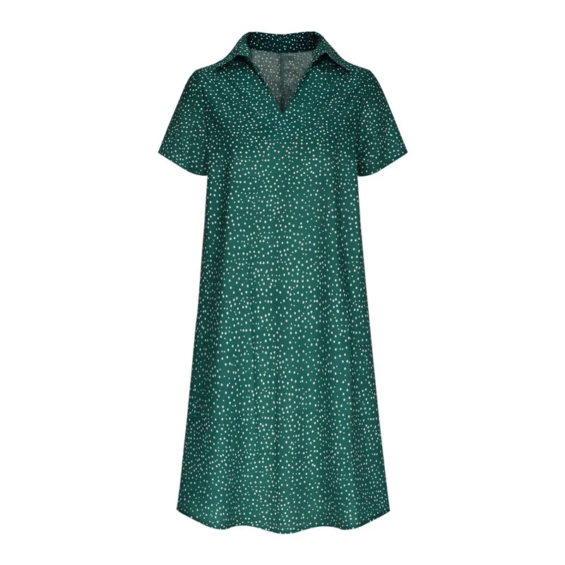 Casual Loose V-neck Short Sleeve Printed Polka Dot Dress Women — photo 17