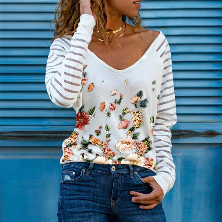 Camiseta Manga Longa Gola V Estampada Versátil. Peça chave para looks diversos, confortável e perfeita como base ou peça única. — foto 9