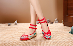 New Hibiscus Flower Linen Sole Old Beijing Cloth Shoes, National Style, Square Dance Embroidered Shoes, Height Increasin — photo 2