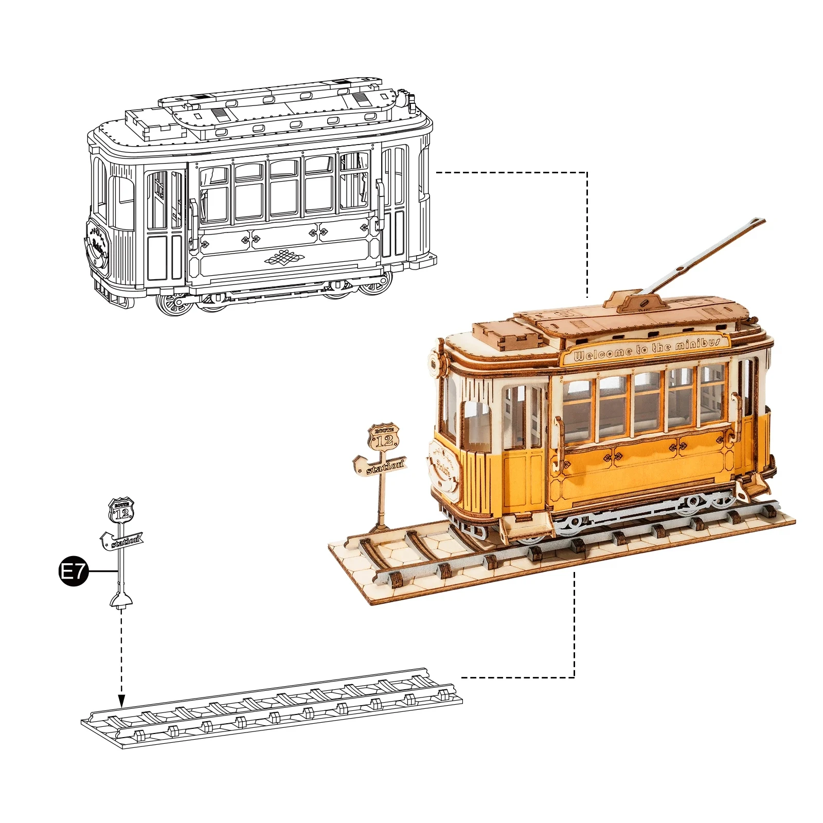 Robotime Rolife Tram Vintage Quebra-cabeça 3D de Madeira Brinquedo Presente Natal Aniversário TG505 para Crianças Dropshipping — foto 21