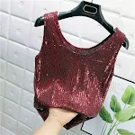 Heldere zijden mode glitter dieptepunt shirt jarretel top — foto 3