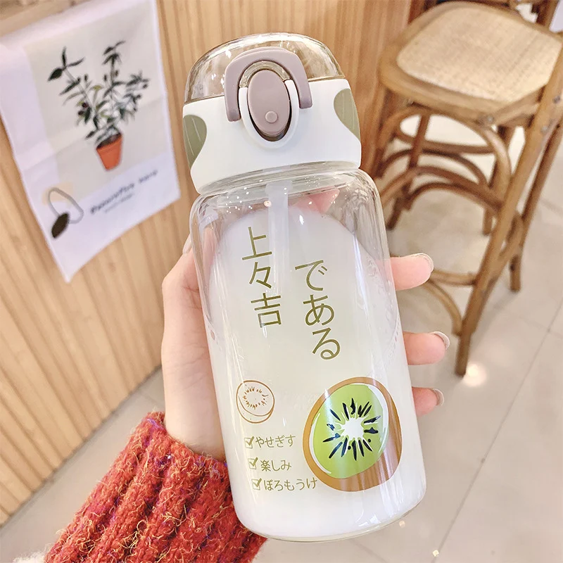 Cute and Simple Elastic Cover Fruit Series Glass Water Cup with Anti-Choking Straw. Transparent and student-friendly des — photo 3