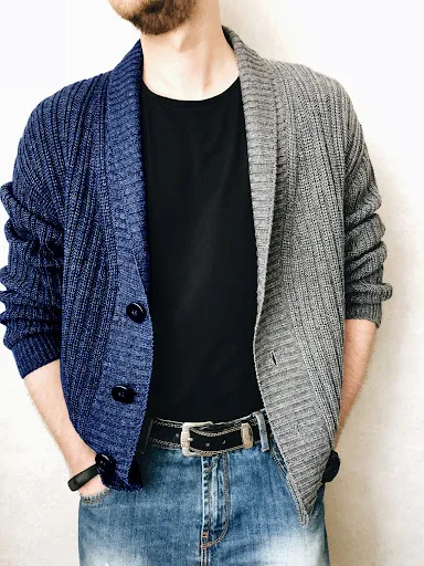 Title 1, Mens single-breasted two-color stitching knitt...