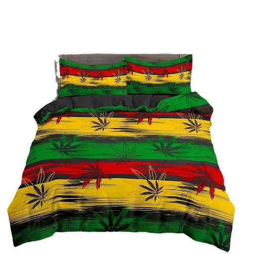 Title 8, Conjunto de cama psicodélico com folhas de maco...