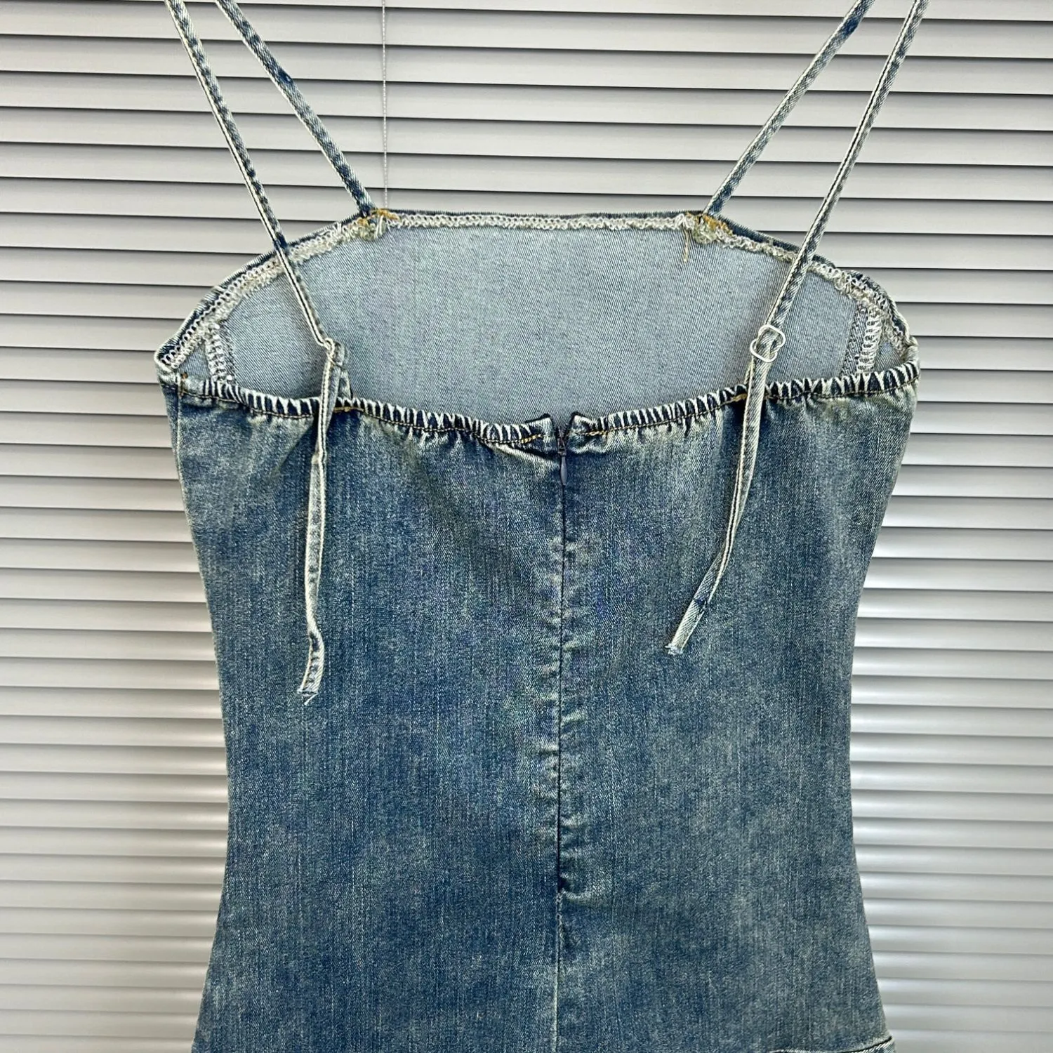 Summer New Korean Style Retro Washed And Worn Denim Tube Top Sexy Hot Girl Beaded Strap Dress — photo 16