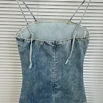 Summer New Korean Style Retro Washed And Worn Denim Tube Top Sexy Hot Girl Beaded Strap Dress — photo 16