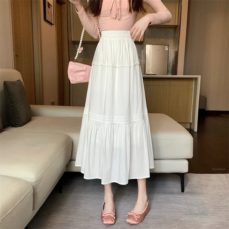 Title 2, Artistic Style White Lace Patchwork A-Line Skir...