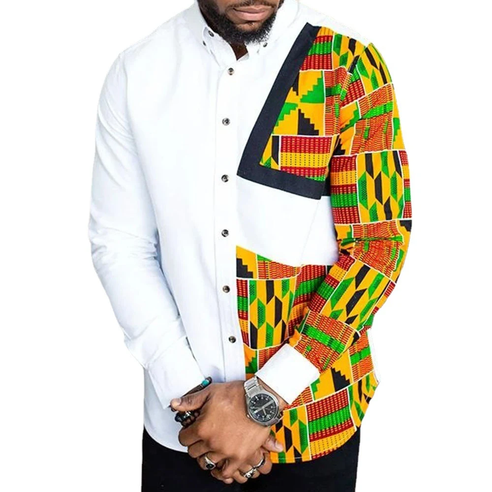 Wish Aliexpress Men's African Style Ethnic Printing Long-Sleeved Lapel Shirt — photo 1