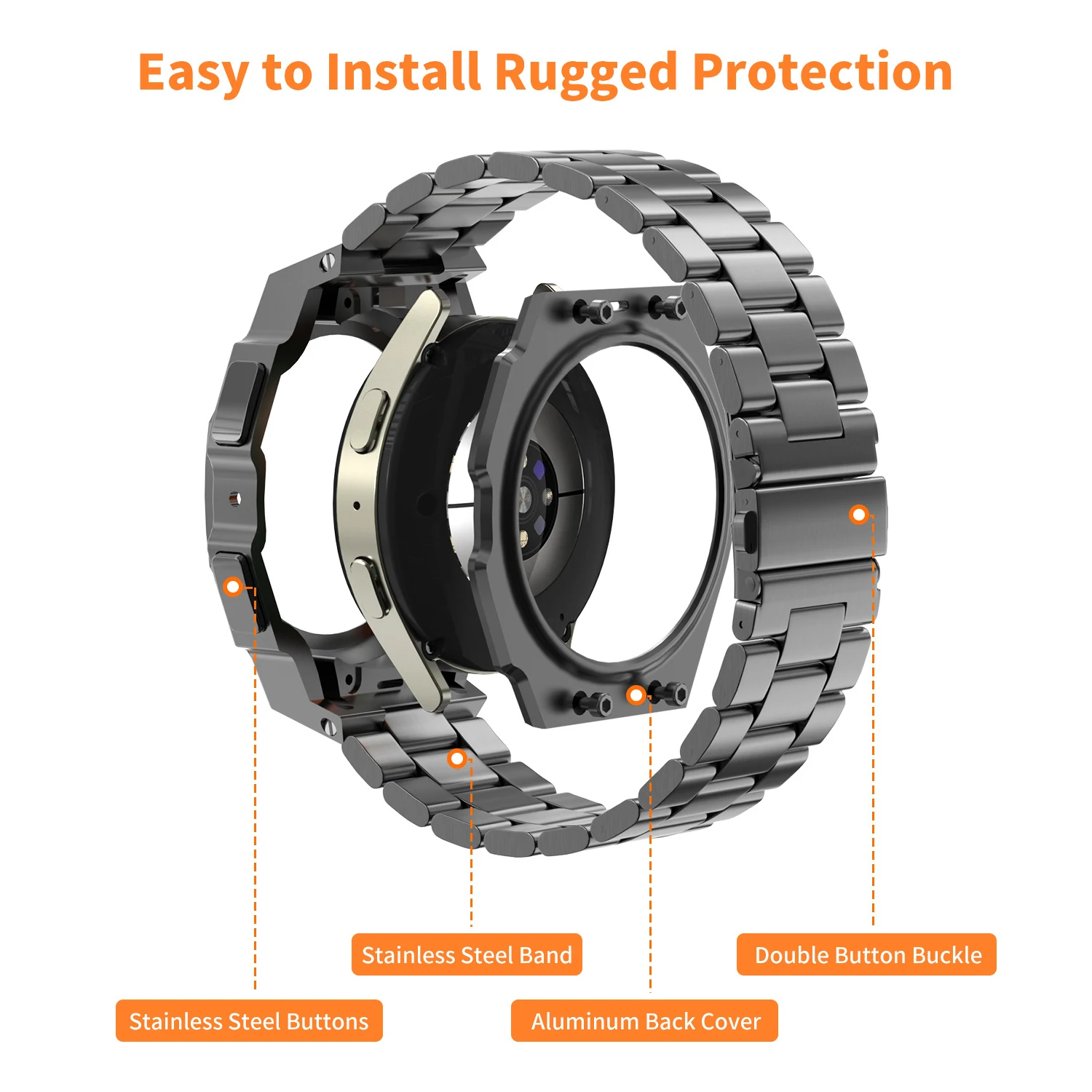 Title 2, Metal Protective Case Strap for Galaxy Watch 7 ...