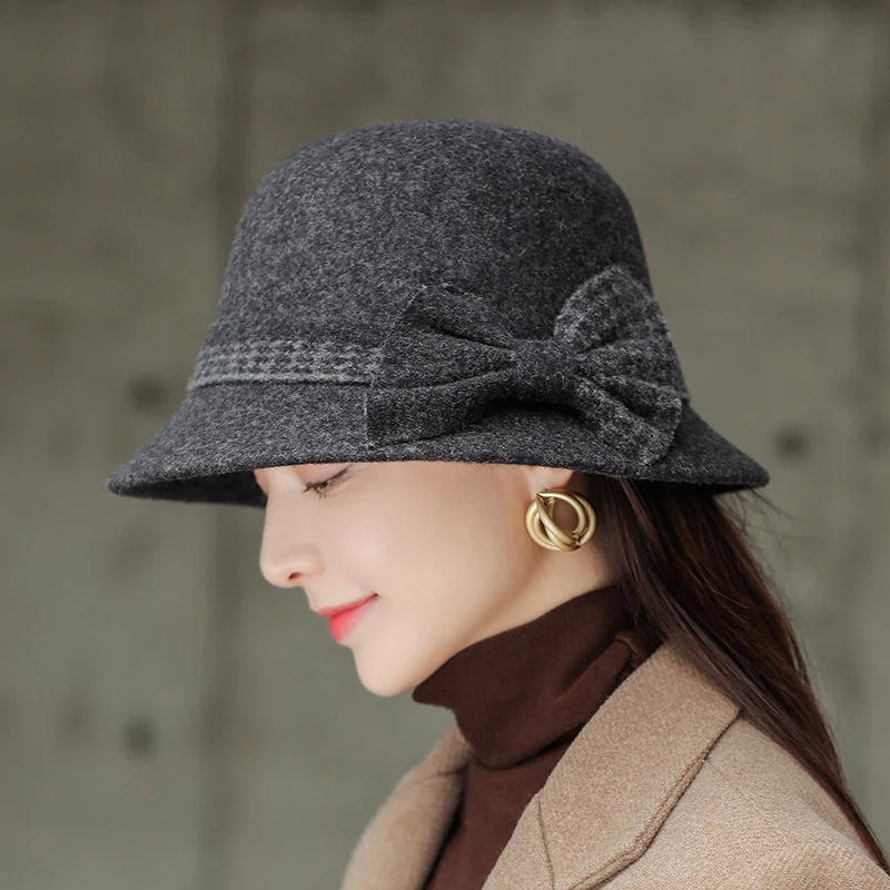 Title 3, Ladies Fashion Bow Knot Wool Pot Hat. Stay warm...