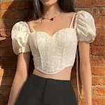Summer Sexy French Style Square Collar Back Bow Puff Short Sleeve Top — photo 16