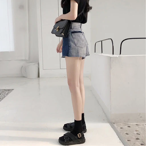 Title 6, Dames denim shorts in plus size met kleuraanpas...