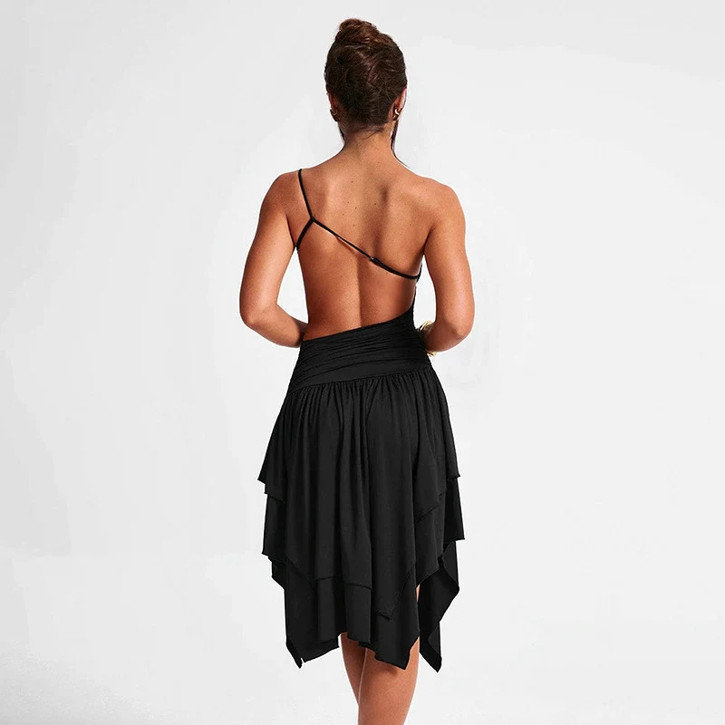 Title 4, Shoulder Hollow Backless High Waist Short Dress