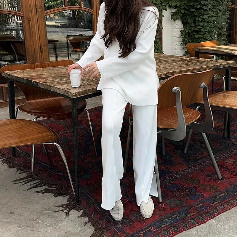 Conjunto esportivo de duas peças para outono, suéter liso com zíper e gola alta para lazer. Conforto e estilo em uma só peça. — foto 9