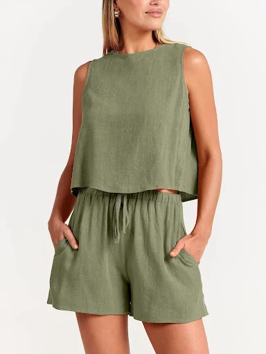 Title 5, Womens Casual Sleeveless Loose Cotton Linen Sh...