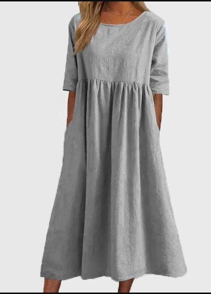 Title 4, Plus Size Casual Loose Long Cotton Linen Dress,...