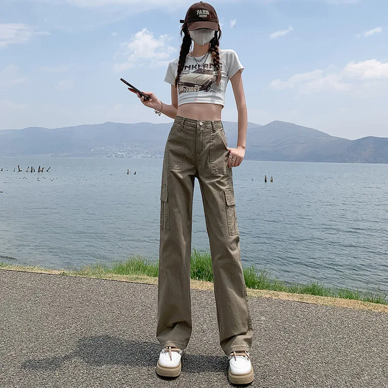 Title 7, Womens Straight Cargo Pants High Waist Loose F...