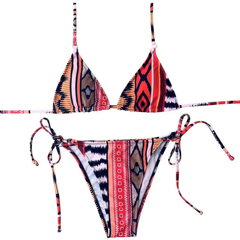 Fashion printed women's backless sexy halter bandage strap split swimsuit bikini swimwear two piece suits. Perfect for a — photo 1