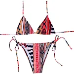 Fashion printed women's backless sexy halter bandage strap split swimsuit bikini swimwear two piece suits. Perfect for a — photo 1