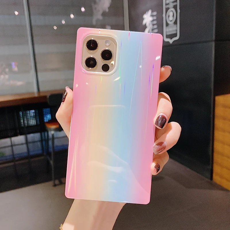 Title 8, Gradient Rainbow Phone Case Laser Square Protec...