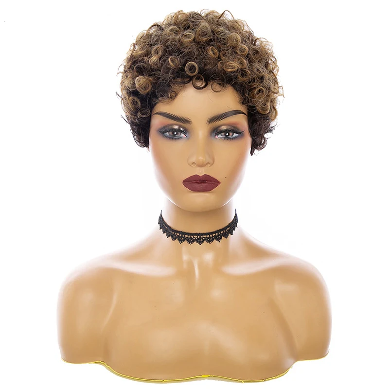 Peruca feminina cacheada curta, tendência de moda africana, cachos pequenos, cor natural, cabelo real, acessório para a cabeça. — foto 6