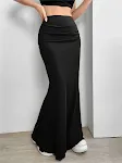 Effen gekleurde high waisted fishtail lange rok, stijlvol en flatterend voor speciale gelegenheden, comfortabel en veelzijdig, perfect voor je garderobe. — foto 8