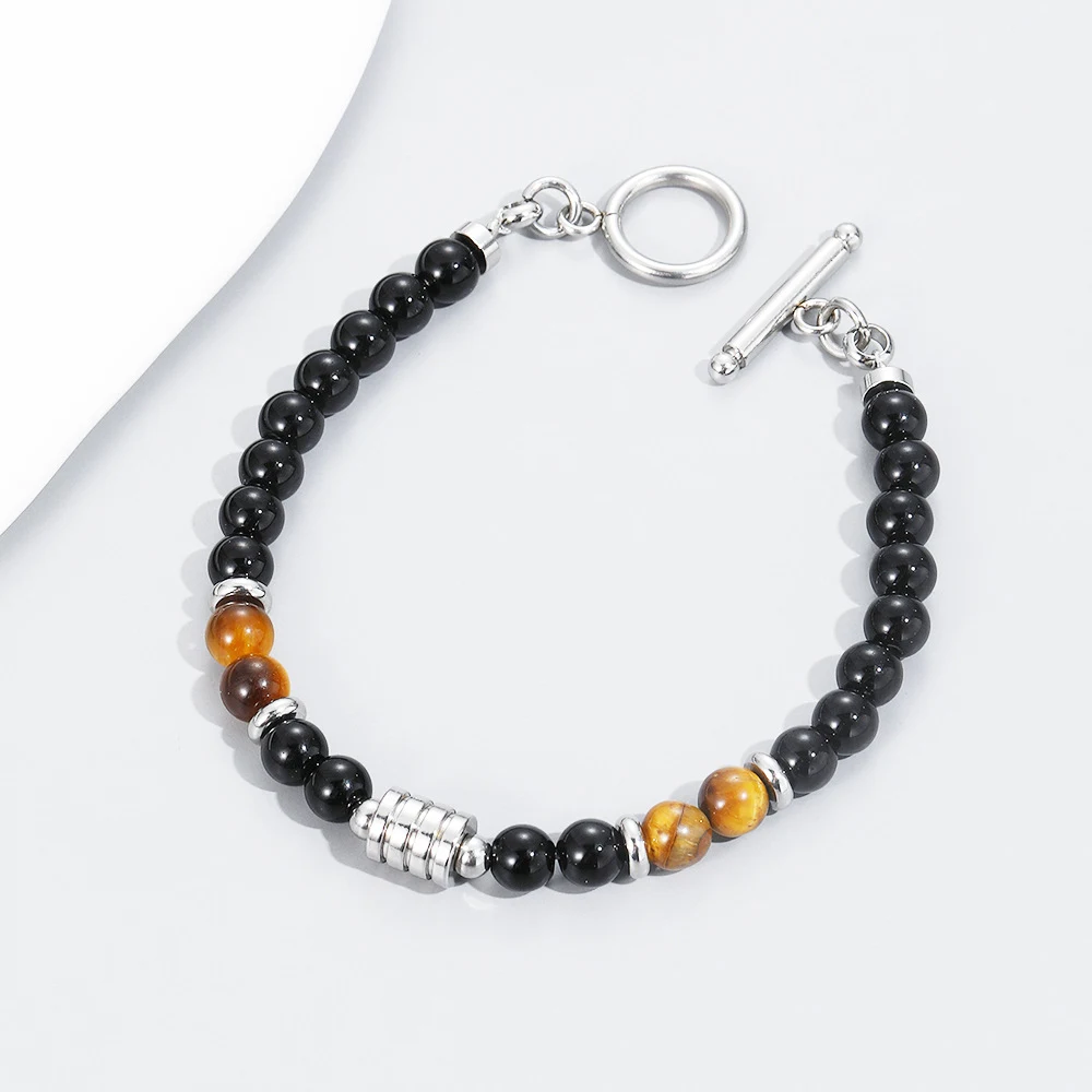 Pulsera para hombre con hebilla OT de acero inoxidable y ojo de tigre, elegante y resistente para el uso diario — foto 3