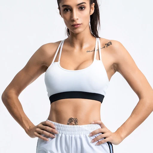 Title 2, Black and white contrast sports bra for women. ...