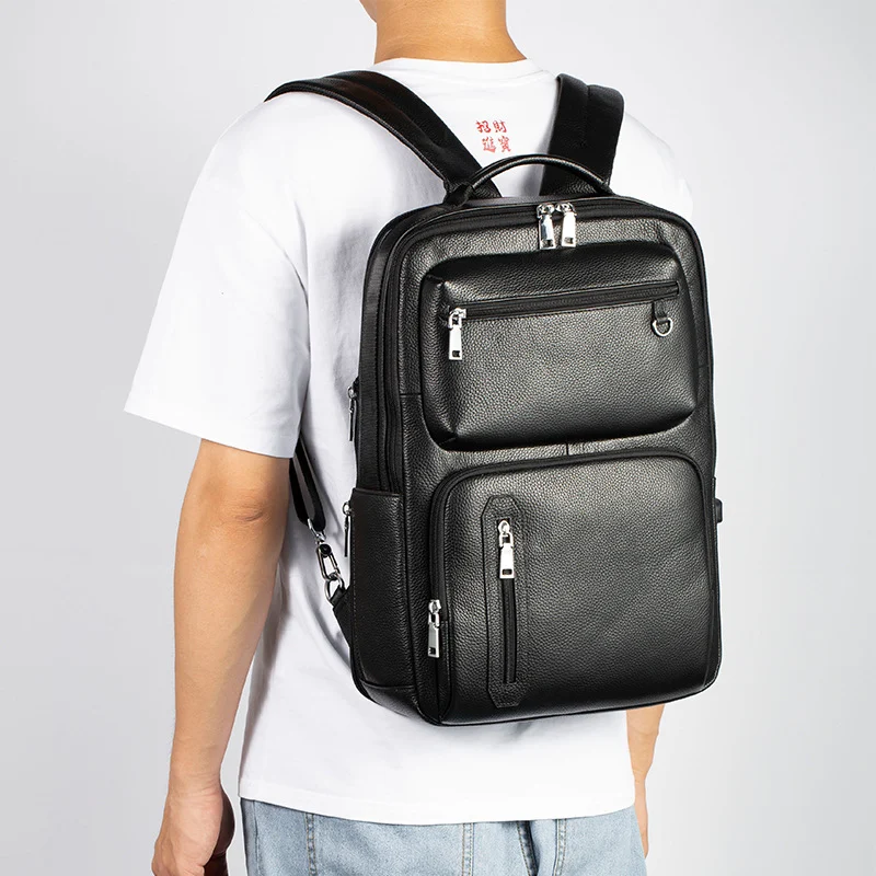 Title 3, Mochila de couro de vaca, grande capacidade, le...