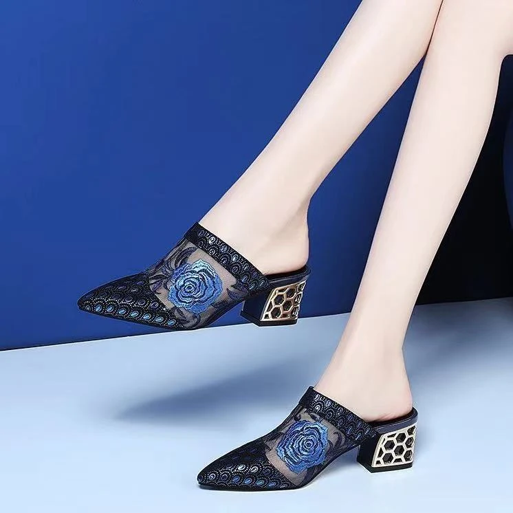 Ethnic Wind mesh slippers met strass, middelhoge hak, comfortabel en stijlvol voor dames, ideaal voor zomerse dagen. — foto 14