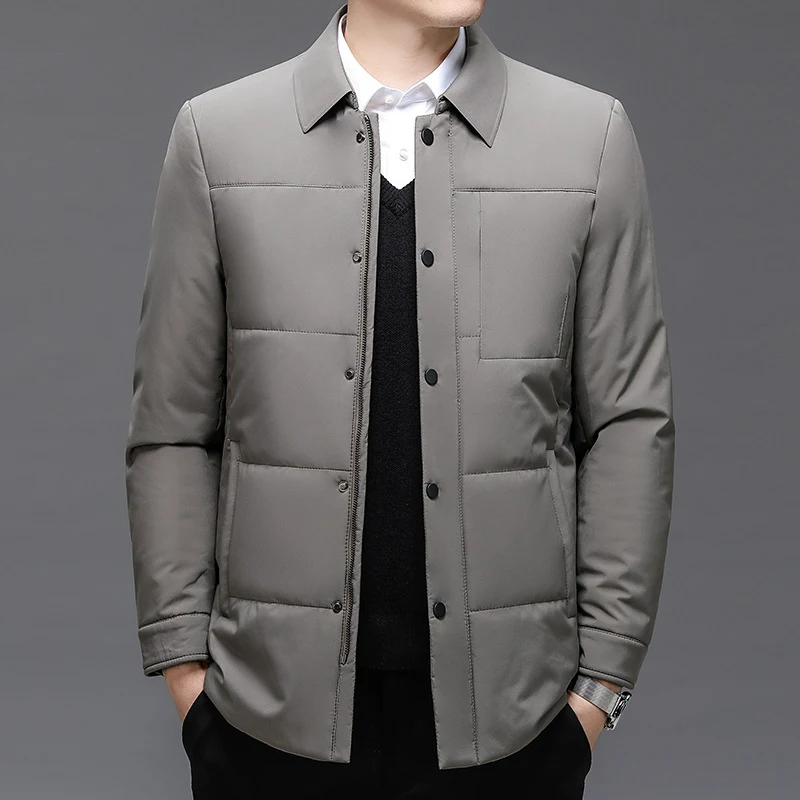 Jaqueta fina de algodão acolchoada para homens de meia idade e idosos, cardigan de cor sólida plus size, casaco leve e confortável. — foto 5