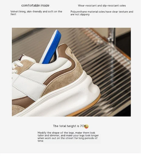 Title 7, Thick Bottom Retro Hidden Heel White Shoes. Ele...