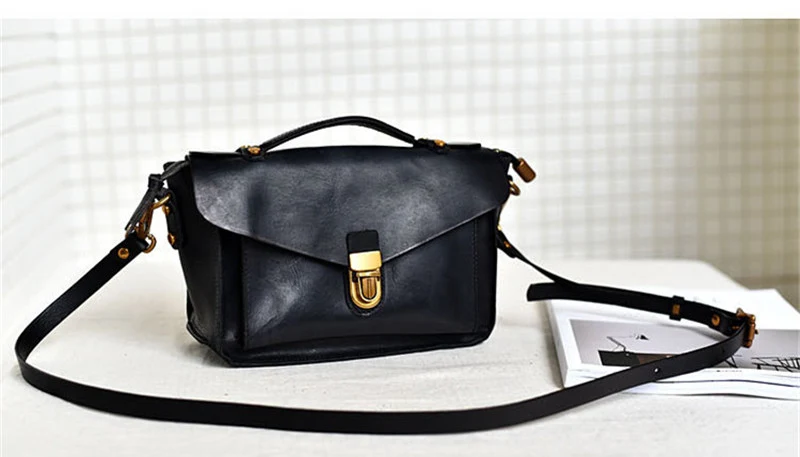 Title 5, Bolsa mensageiro vintage artesanal em couro bov...