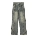 American High Street Side Creases Design Zipper Split Jeans. Stylish and comfortable jeans featuring a unique design for — photo 5