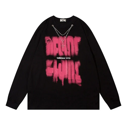 Title 8, Mens Fashion Casual Letter Chain Long Sleeve T...