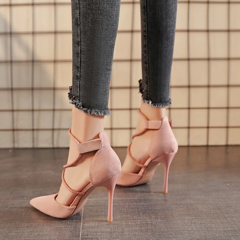 Elegant Pointed High Heel Shoes with Cross Lace-up Design in Suede. Elevate Your Style and Confidence with these Stunnin — photo 5