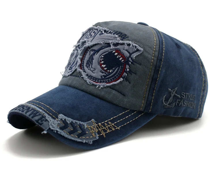 Boné de beisebol snapback Shark Denim Hip Hop para atividades ao ar livre, estilo urbano, proteção solar e conforto, perfeito para você. — foto 3