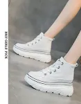 Tênis plataforma branco cano alto feminino, casual, esportivo, skate. Com palmilha que aumenta altura, combinam com tudo e te dão mais estilo. — foto 3