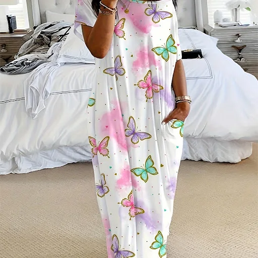 Title 2, New Printed Long Home Dress Women