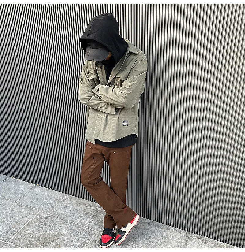 Washed And Distressed Zipper Deconstructed Fit Flared Pants. Embrace comfort and style with these unique pants. Perfect — photo 1