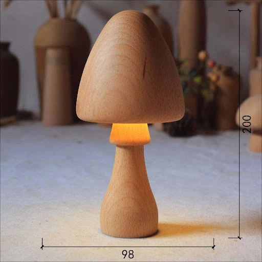 Title 2, Solid Wood Mushroom Shape Rechargeable Night Li...