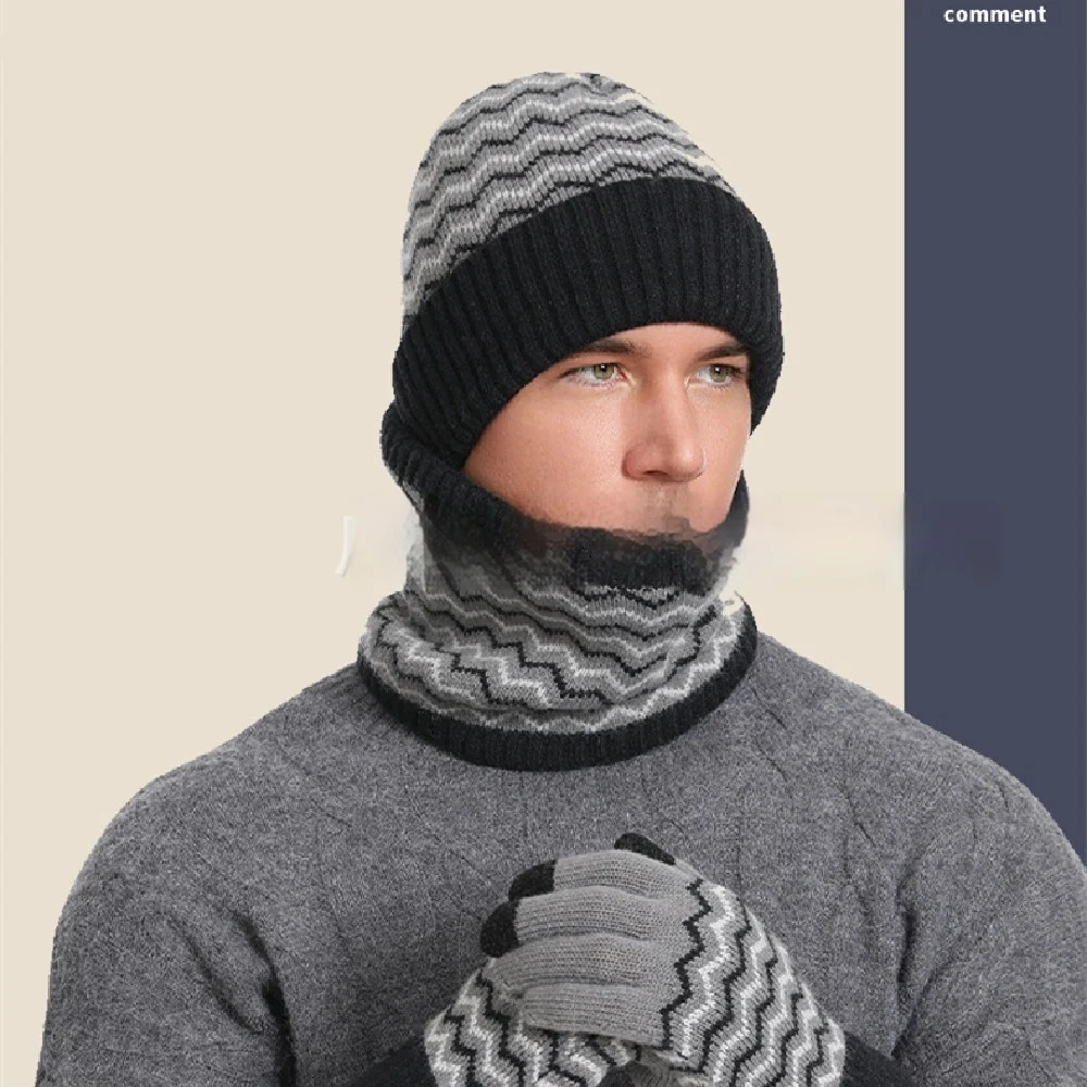 Gorro de malha masculino de inverno com protetor de pescoço quente e à prova de frio. Perfeito para o inverno, mantendo você aquecido. — foto 7