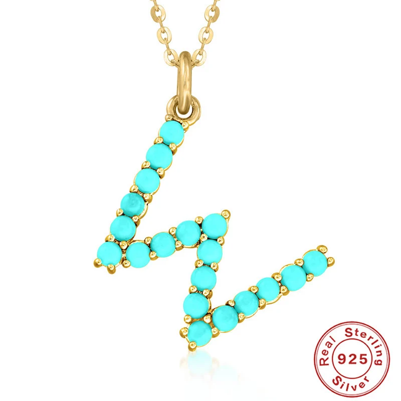 Colar com letra em prata S925 e turquesa natural. Um presente personalizado encantador, que adiciona elegância e beleza ao seu visual. — foto 18