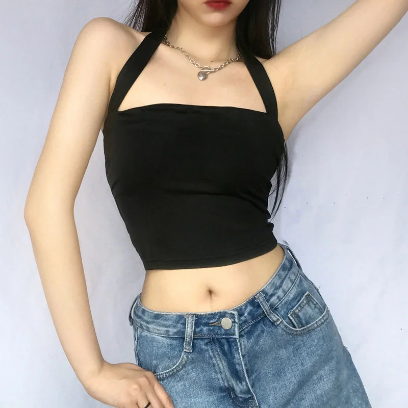 Simple Solid Color Halter Camisole For Women Outside Wear With Navel Exposed All-match T-shirt — photo 3