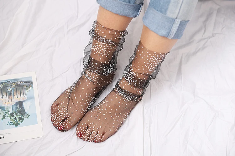 Title 4, Summer Polka Dots Tulle Socks Women Breathable ...