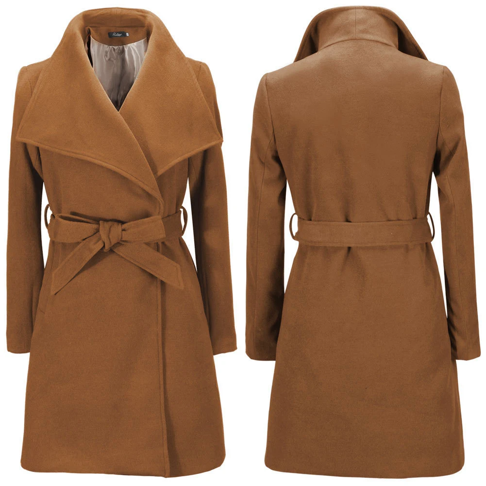 Title 2, Womens Wool Coat Slim Long Woolen Coat Warm Wi...
