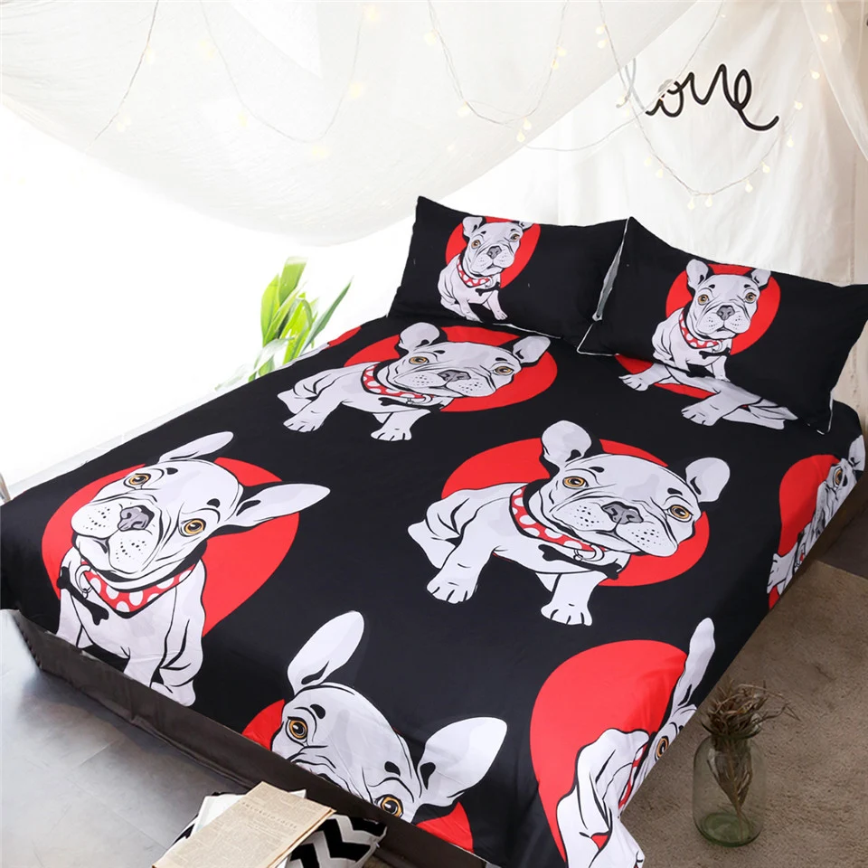 Title 2, Red and Black Bulldog Bedding Three-piece Set —...